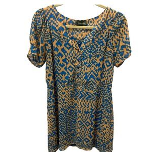 Maude Aztec Dress Short Sleeve Blue Boho Size S